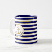 Ankern der Familie auf blau-weiß gestreift Zweifarbige Tasse (Vorderseite Links)
