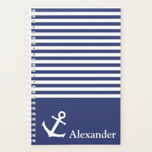 Ankern Sie in schwarz blau und weiß gestreiften Na Planer