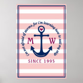 Ankerpflaster Rosa Streifen Nautische Monogramm-Lo Poster (Vorne)