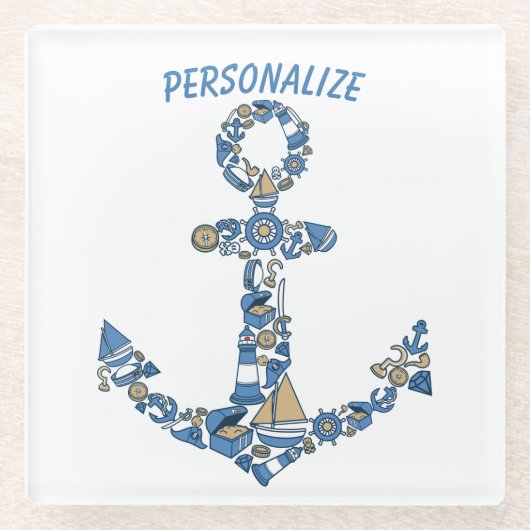 Ankerplatz Wasserschiff Ungewöhnlicher Leuchtturm Glasuntersetzer (Vorderseite)