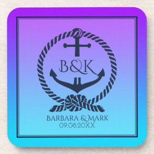 Ankerschiff auf Lila & blau Untersetzer