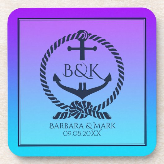 Ankerschiff auf Lila & blau Untersetzer (Vorderseite)