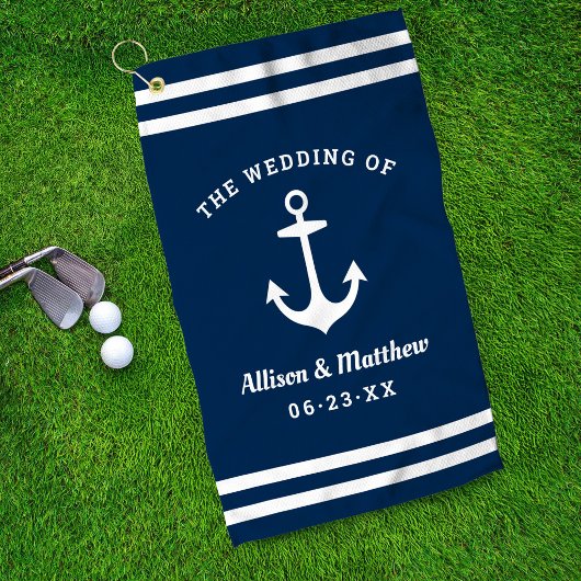 Ankerschiff der Nautic Navy Blue Wedding Monogram Golfhandtuch