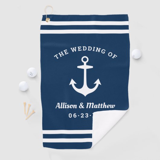 Ankerschiff der Nautic Navy Blue Wedding Monogram Golfhandtuch (Insitu)