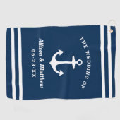 Ankerschiff der Nautic Navy Blue Wedding Monogram Golfhandtuch (Horizontal)