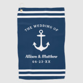 Ankerschiff der Nautic Navy Blue Wedding Monogram Golfhandtuch (Vorderseite)