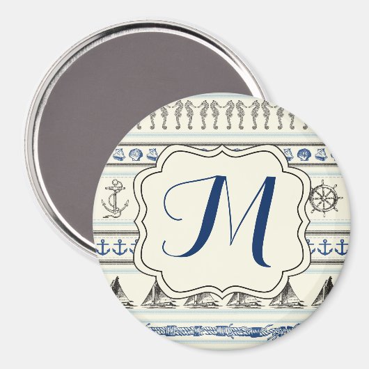 Ankerschiff Nautical Monogram Initial Magnet (Vorderseite/Rückseite)