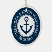 Ankerschiff Navy-Blue & White Wedding Nautical Boa Keramikornament (Rechts)