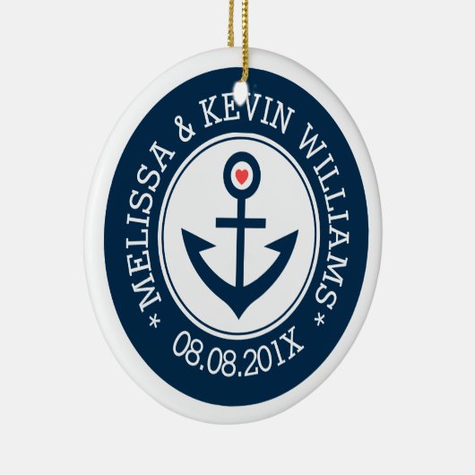 Ankerschiff Navy-Blue & White Wedding Nautical Boa Keramikornament (Rechts)