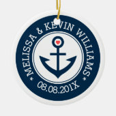 Ankerschiff Navy-Blue & White Wedding Nautical Boa Keramikornament (Vorne)