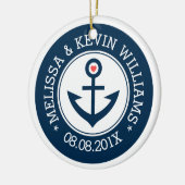 Ankerschiff Navy-Blue & White Wedding Nautical Boa Keramikornament (Links)