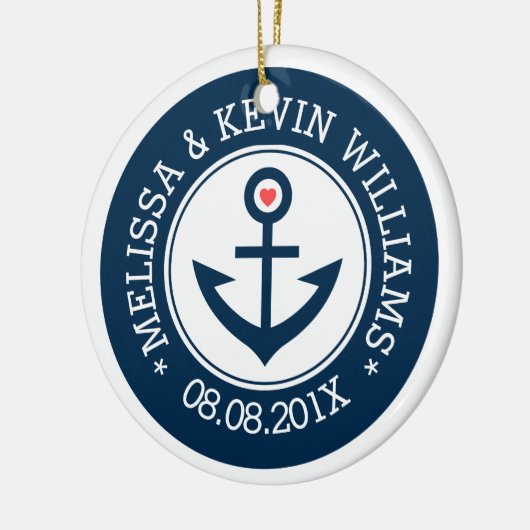 Ankerschiff Navy-Blue & White Wedding Nautical Boa Keramikornament (Links)