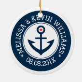 Ankerschiff Navy-Blue & White Wedding Nautical Boa Keramikornament (Hinten)