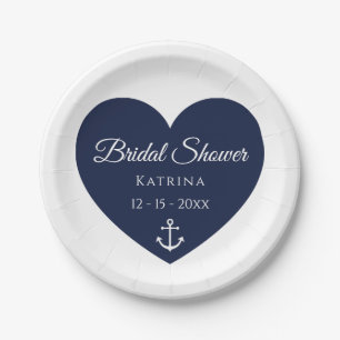 Ankerschiff Navy Weißes nautisches Brautparty Pappteller