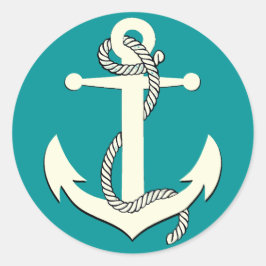Ankerseil der nautischen aqua-blauen Silhouette Runder Aufkleber