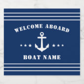 Ankerstars Begrüßung an Bord Name Navy Blue Schaumweinetikett (Einzelnes Label)
