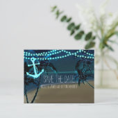 Ankerstrand + Palmen Save the Date Postkarte (Stehend Vorderseite)