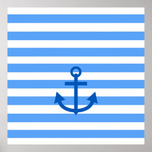 Ankerstreifen blau und weiß poster
