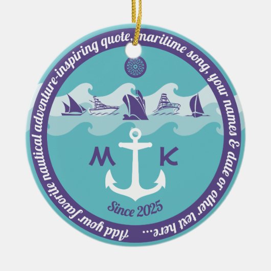 Ankerwaves Nautical Ship Boat Yacht Monogramm Keramik Ornament (Vorne)