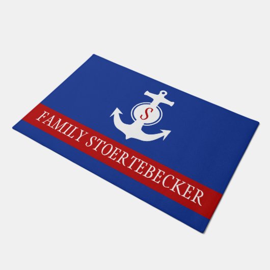 Ankerweiß + Ihr Name & Monogramm Fußmatte (Schrägansicht)
