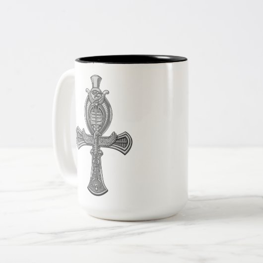 Ankh Cross Eye Horus Altes ägyptisches Symbol Zweifarbige Tasse (Vorderseite Links)