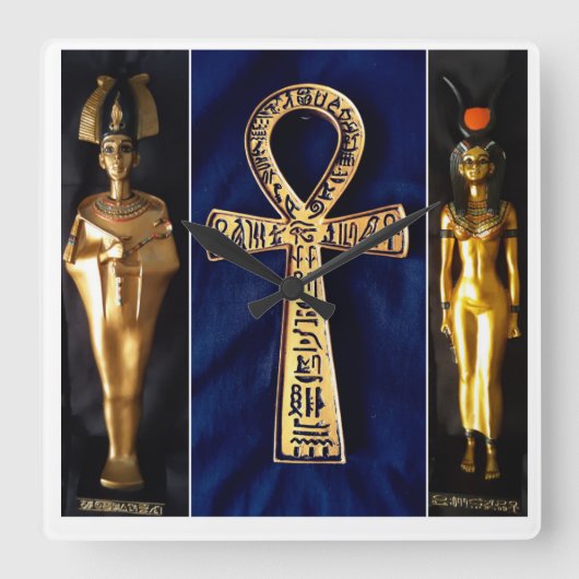 Ankh Egyptian Blue Background Quadratische Wanduhr (Vorderseite)
