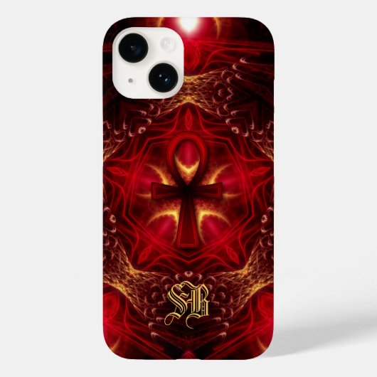 Ankh Energy Red+Gold Custom Monogram Case-Mate iPhone Hülle (Rückseite)