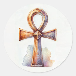 Ankh in Gold Watercolor Runder Aufkleber