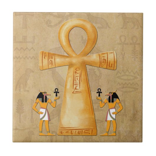 Ankh Key Of Life On Hieroglyph Ceramic Tile Fliese (Vorderseite)