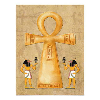 Ankh Key Of Life On Hieroglyph Fotodruck