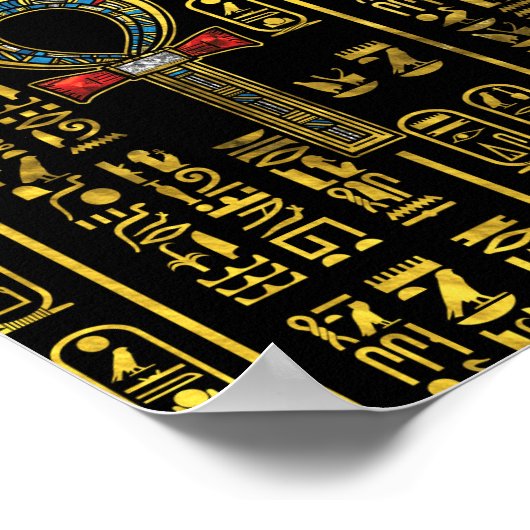 Ankh und ägyptische Hieroglyphen Poster (Ecke)