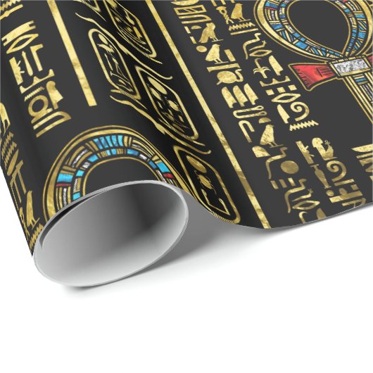 Ankh und ägyptisches Hieroglyphenmuster Geschenkpapier (Rolleneckpunkt)