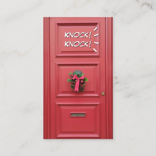 Anklopfen an der roten Tür Comic lustige Aufmerksa Visitenkarte (Vorderseite)