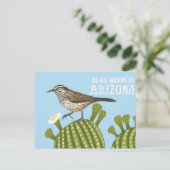 ANKÜNDIGUNG Arizona Saguaro Cactus Wren Postkarte (Stehend Vorderseite)