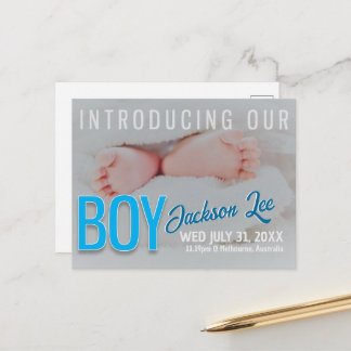 Ankündigung Baby BOY Foto Postkarte