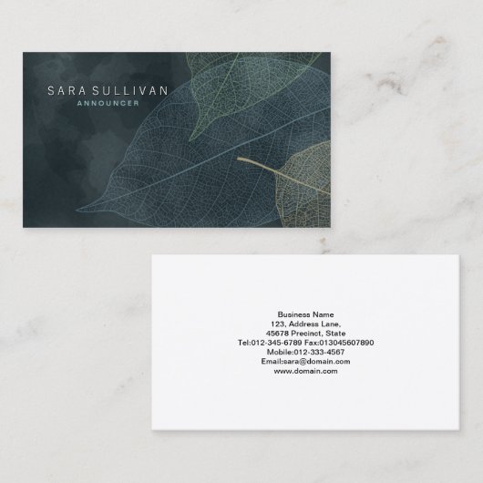 Ankündigung Business Card Grunge Leaf Veins (Vorne/Hinten)