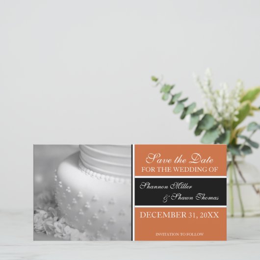 Ankündigung Datum freihalten Foto-Karten {Orange} (Stehend Vorderseite)