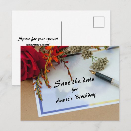 Ankündigung Datum freihalten Postkarte (Vorne/Hinten)