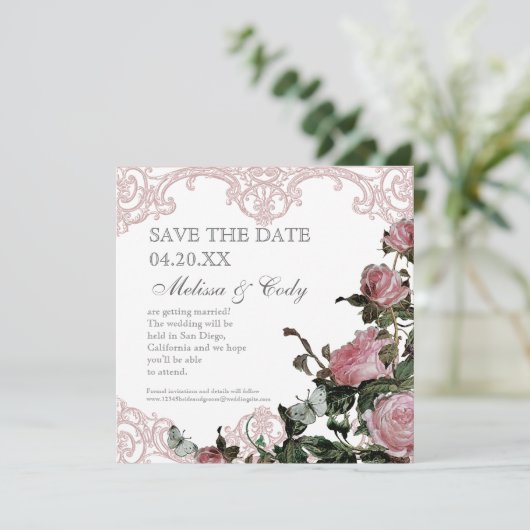 Ankündigung Datum freihalten - Trellis Rose Vintag (Stehend Vorderseite)