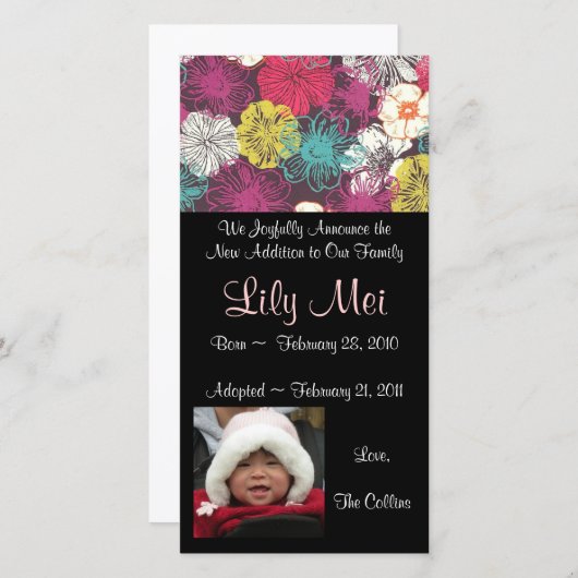 Ankündigung der Adoption-Fotokarte (Vorne/Hinten)