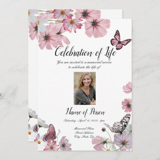 Ankündigung der Beerdigung lila Orchideen Einladun (Vorne/Hinten)