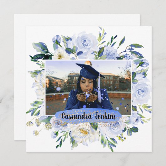Ankündigung der Blue Floral Rose Graduation Party (Vorne/Hinten)