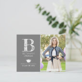 Ankündigung der Chic Monogram Foto Graduation Part Postkarte (Stehend Vorderseite)