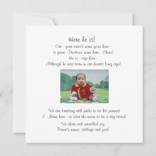 Ankündigung der chinesischen Adoption (Rückseite)