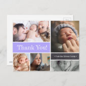 Ankündigung der Collage lila Baby Foto Vielen Dank Postkarte (Vorne/Hinten)