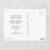 Ankündigung der Collage lila Baby Foto Vielen Dank Postkarte (Rückseite)