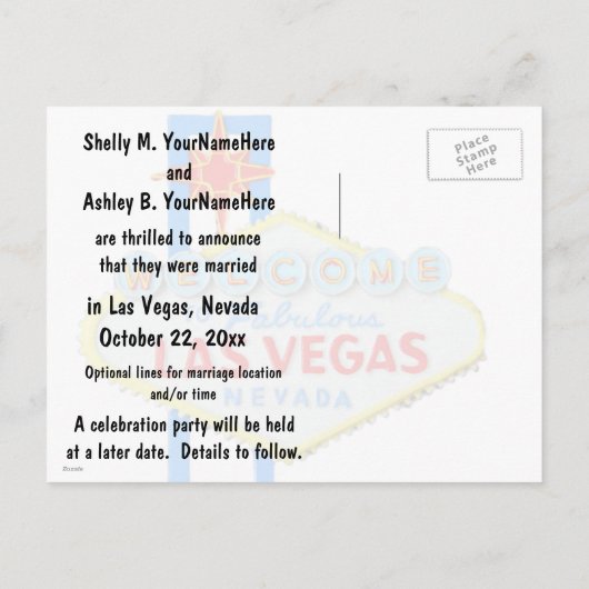 Ankündigung der Ehe von Las Vegas (Rückseite)