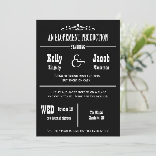 Ankündigung der Elopement-Ehe Einladung (Stehend Vorderseite)