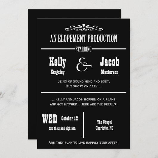 Ankündigung der Elopement-Ehe Einladung (Vorne/Hinten)