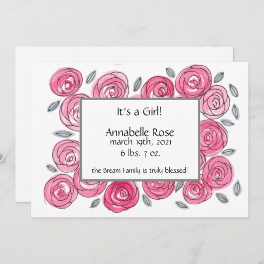 Ankündigung der Geburt der modernen rosa Bläserin (Vorne/Hinten)